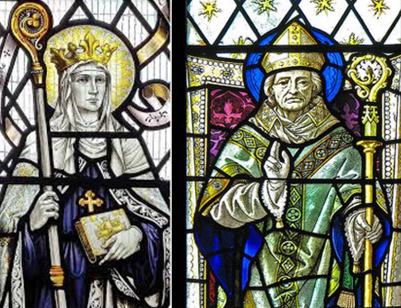 Staind glass of St. Hilda's and St. Hugh's School's saints